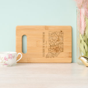 Indiana state wedding couple names date married engraved cutting board