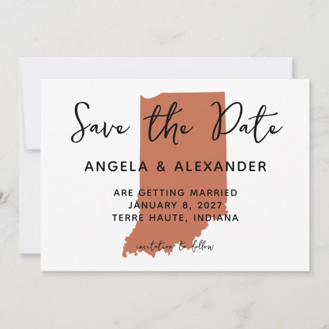 Indiana Terracotta Wedding Save The Date (Front)