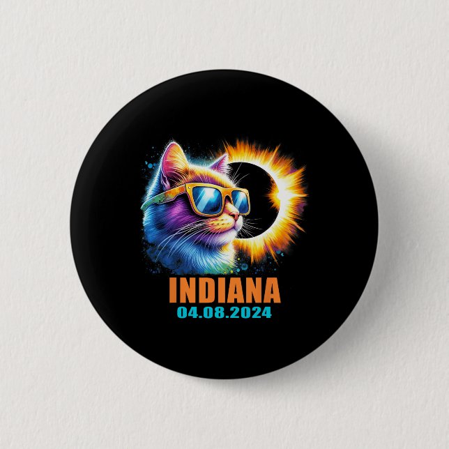 Indiana Total Solar Eclipse 2024 Cat Solar Eclipse Button (Front)
