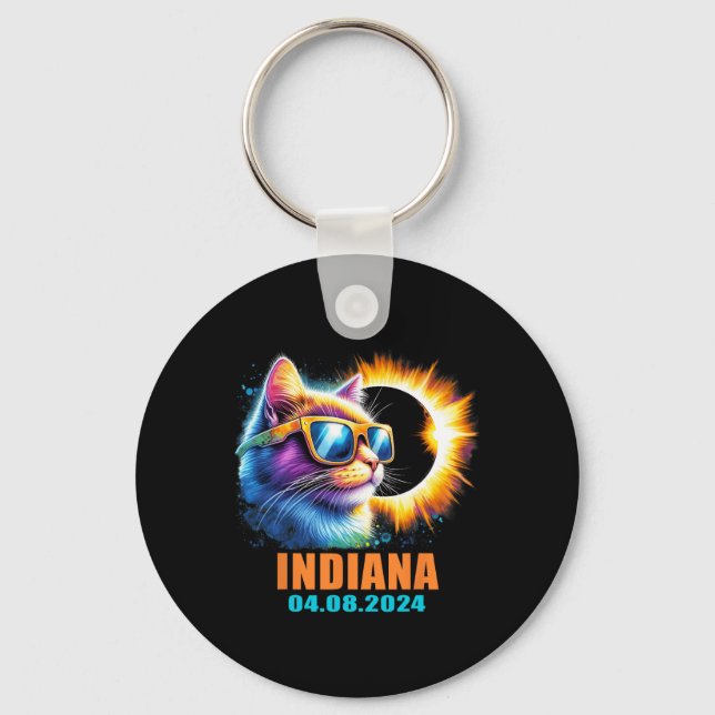 Indiana Total Solar Eclipse 2024 Cat Solar Eclipse Keychain (Front)