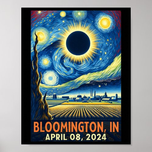 Indiana Total Solar Eclipse 2024 Starry Night  Poster