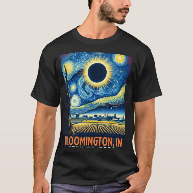 Indiana Total Solar Eclipse 2024 Starry Night  T-Shirt (Front)