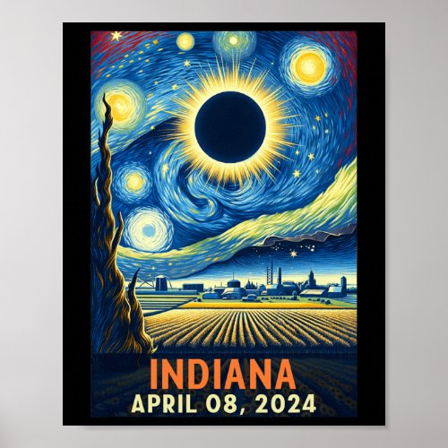 Indiana Total Solar Eclipse 2024 Starry Night Van  Poster