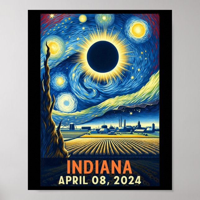 Indiana Total Solar Eclipse 2024 Starry Night Van  Poster (Front)