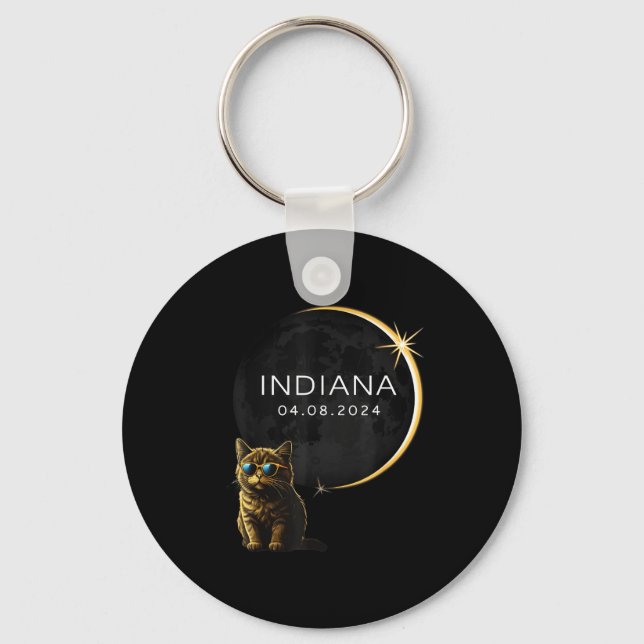 Indiana Total Solar Eclipse Cat Keychain (Front)