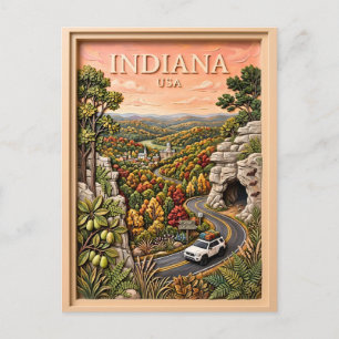 Indiana US Nature Road Trip Vintage Cave Forest Postcard