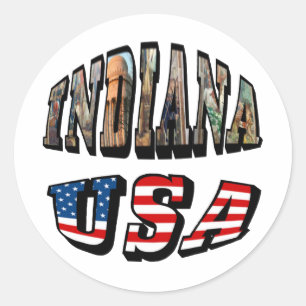 Indiana USA Flag & State Photo Text Classic Round Sticker