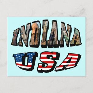 Indiana USA Flag & State Photo Text Postcard