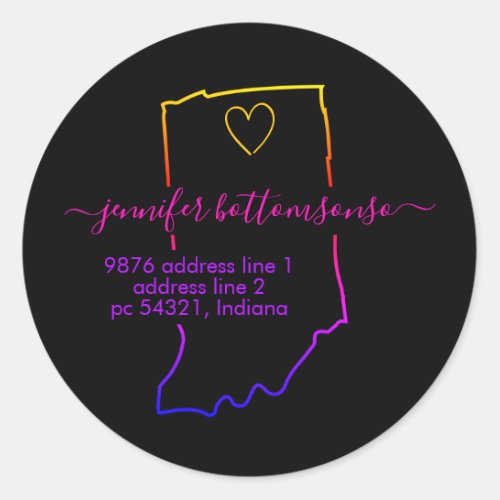 Indiana Usa State return address Signature rainbow Classic Round Sticker