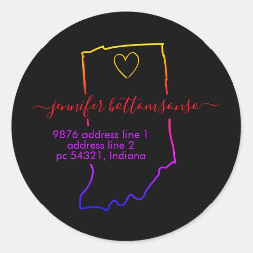 Indiana Usa State return address Signature rainbow Classic Round Sticker