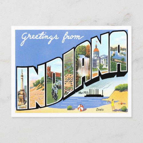 Indiana Vintage Big Letters Postcard