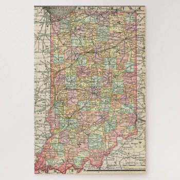 Indiana Vintage Cities & Roads Colorful Map Jigsaw Puzzle by camcguire at Zazzle