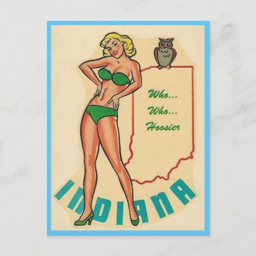 Indiana Vintage Pin Up Girl Travel Postcard