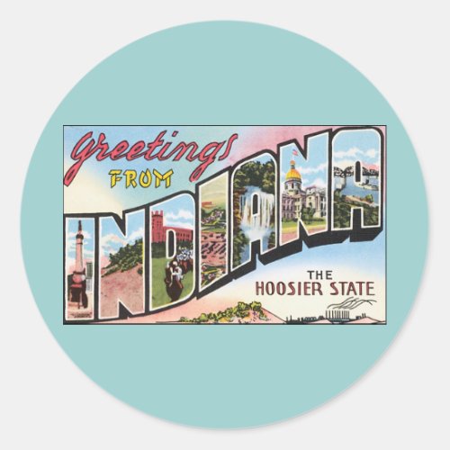 Indiana _Vintage Postacard Design Classic Round Sticker