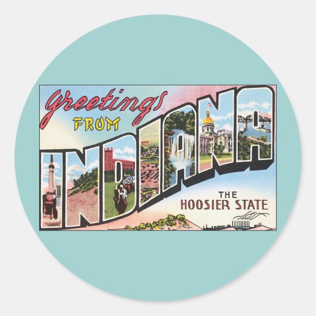 Indiana -Vintage Postacard Design Classic Round Sticker (Front)