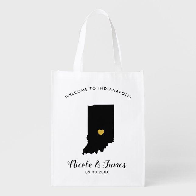 Indiana Wedding Welcome Bag Black & Gold Tote (Front)
