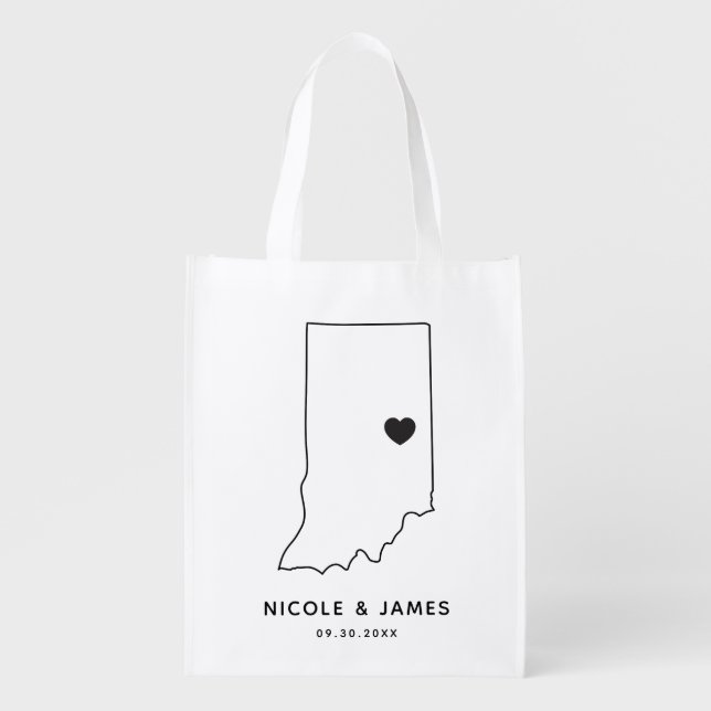 Indiana Wedding Welcome Bag Map Tote with Heart (Front)