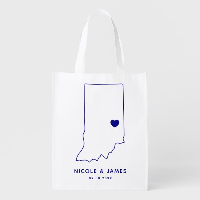Indiana Wedding Welcome Bag Navy Tote with Map (Front)
