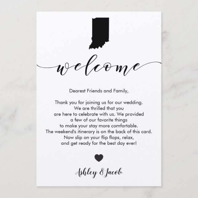 Indiana Wedding Welcome Letter & Itinerary Card (Front)