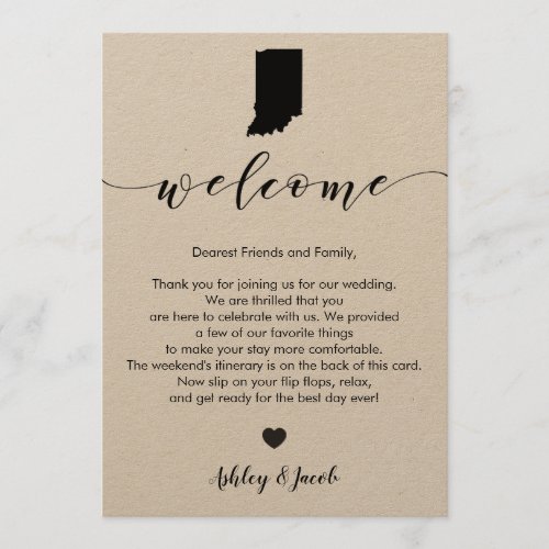 Indiana Wedding Welcome Letter  Itinerary Card