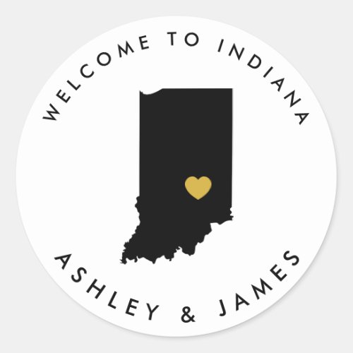 Indiana Wedding Welcome Sticker Tag Black Gold