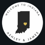 Indiana Wedding Welcome Sticker Tag, Black, Gold<br><div class="desc">Use this sticker to label the welcome bags or treat boxes for your out of town hotel guests,  and welcome them to Indiana.</div>