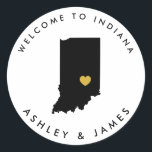 Indiana Wedding Welcome Sticker Tag, Black, Gold<br><div class="desc">Use this sticker to label the welcome bags or treat boxes for your out of town hotel guests,  and welcome them to Indiana.</div>