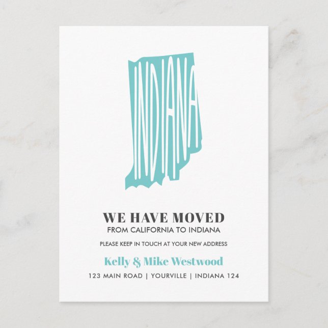 INDIANA We've moved New address New Home    Postcard (Front)
