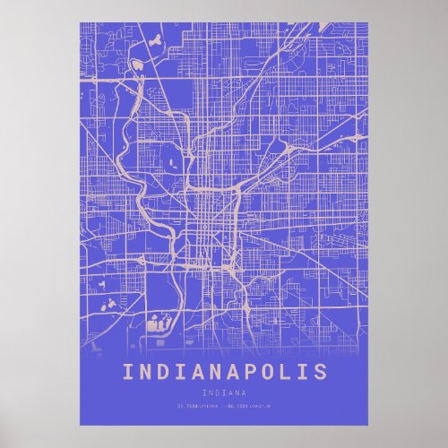 Indianapolis Blue City Map Poster