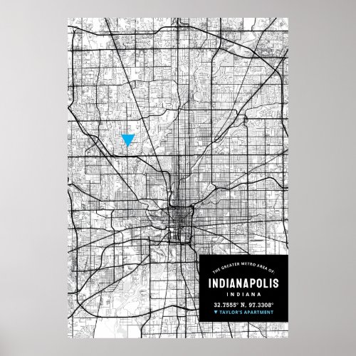 Indianapolis City Map  Mark Your Location  Poster
