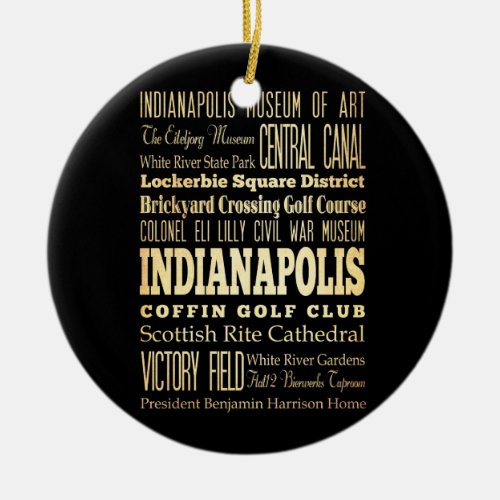 Indianapolis City of Indiana State Typography Art Ceramic Ornament