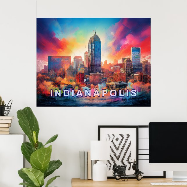 Indianapolis Colorful Abstract Wall Art Print (Home Office)