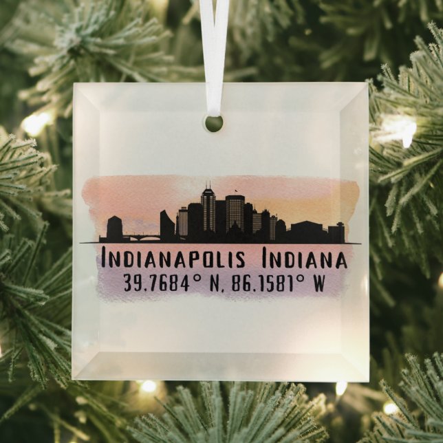 Indianapolis IN City Skyline Glass Ornament (Insitu)