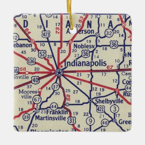 Indianapolis IN Vintage Map Ceramic Ornament