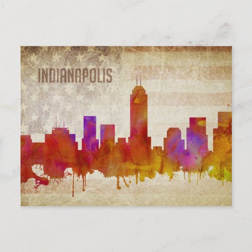 Indianapolis IN  Watercolor City Skyline Postcard