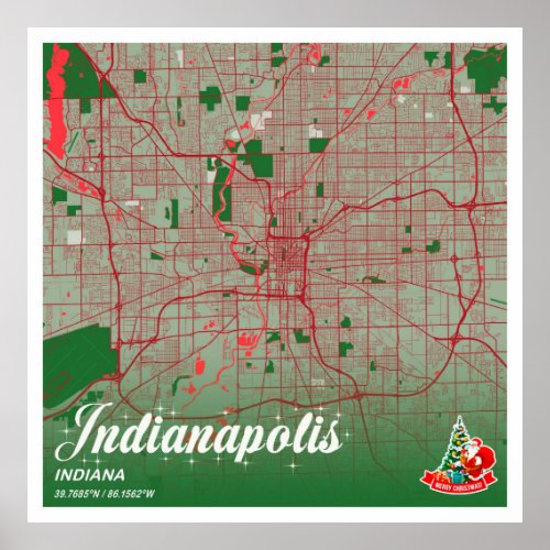 Indianapolis _ Indiana Christmas Color City Map Poster