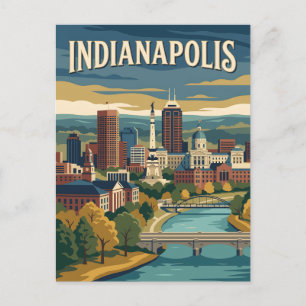 Indianapolis Indiana Downtown Skyline Vintage Art Postcard