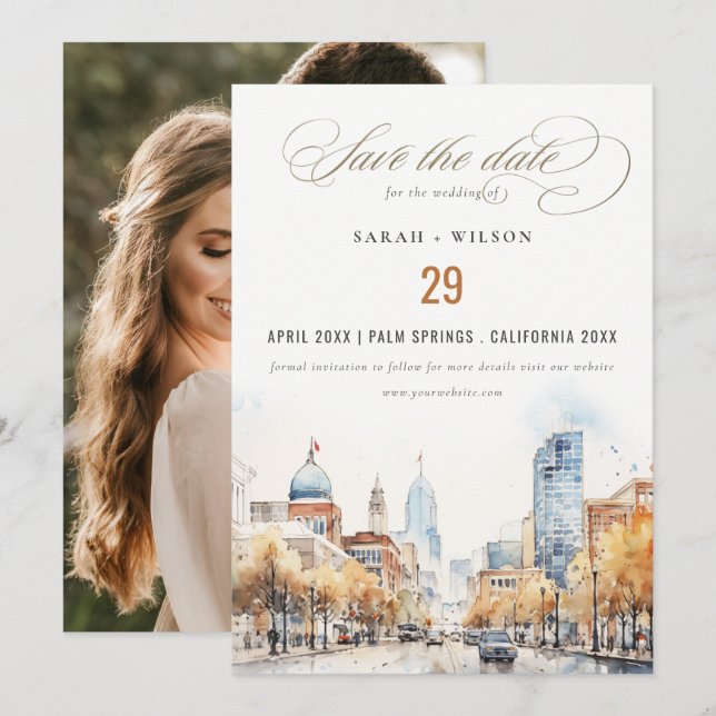 Indianapolis Indiana Landscape Wedding Photo Save The Date (Front/Back)
