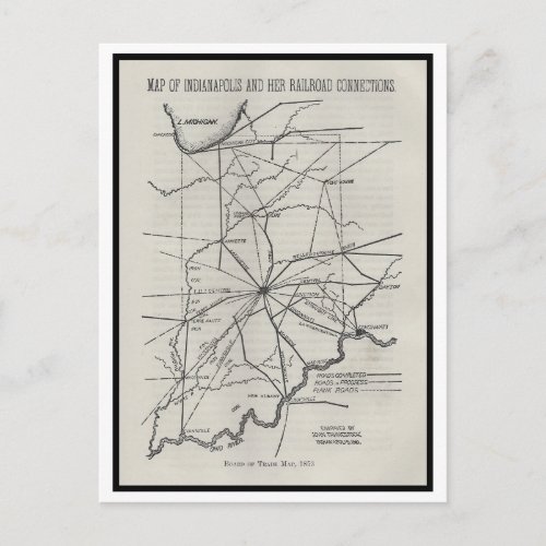 Indianapolis Indiana Railroad Map 1853 Postcard
