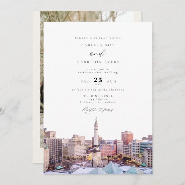 INDIANAPOLIS Indiana Travel Destination Skyline  Invitation (Front/Back)