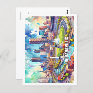 Indianapolis Indiana USA Famous Place watercolor Postcard