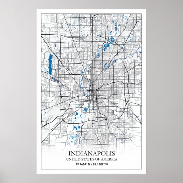 Indianapolis Indiana USA Travel City Map Poster (Front)