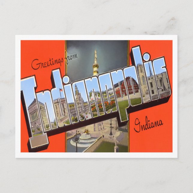 Indianapolis, Indiana Vintage Big Letters Postcard (Front)