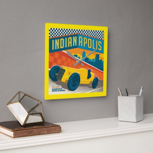 Indianapolis Indiana  Vintage Racer Square Wall Clock