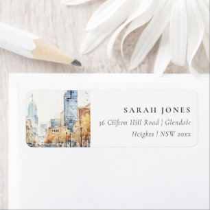 Indianapolis, Indiana Watercolor Landscape Address Label
