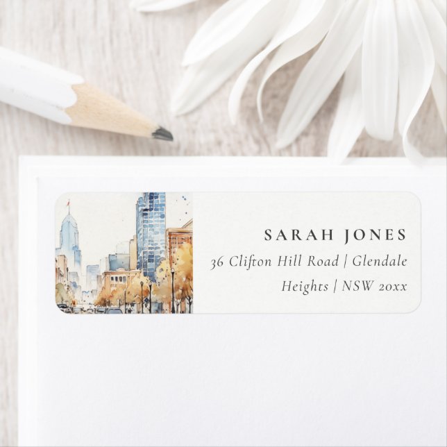 Indianapolis, Indiana Watercolor Landscape Address Label (Insitu)