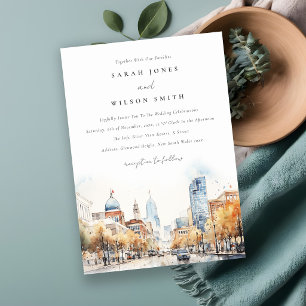 Indianapolis, Indiana Watercolor Landscape Wedding Invitation