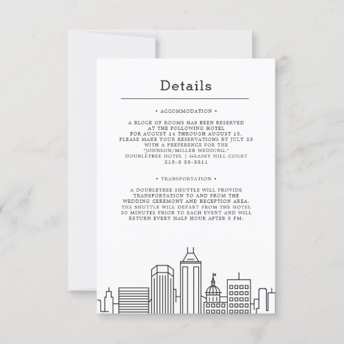 Indianapolis Indiana Wedding  Guest Details Invitation