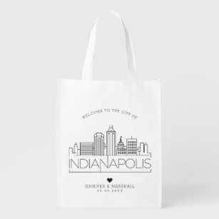 Indianapolis, Indiana Wedding   Stylized Skyline Grocery Bag