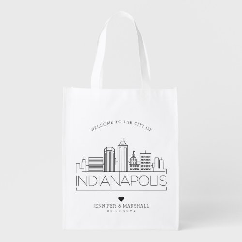 Indianapolis Indiana Wedding  Stylized Skyline Grocery Bag